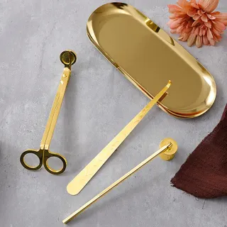 4 in 1 Candle Accessory Set, Candle Snuffer, Candle Wick Cutter, Candle Dipper, Storage Tray Plate, Candle Care Kit