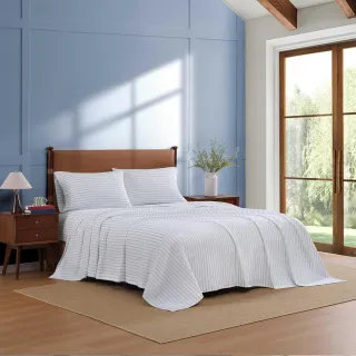 Tommy Hilfiger Joshua Tree Stripe 4-Piece White/Dark Blue/Red Percale Cotton King Sheet Set