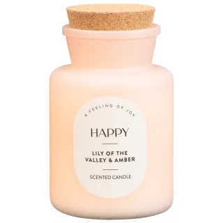 Happy Scented Candle with Cork Lid - Lilly of the Valley & Amber
