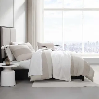 Vera Wang - King Duvet Cover Set, Textured Woven Bedding Set with Button Closure & Inner Corner Ties, 3 Piece Bed Set with Matching Pillowcases (Chenille Waffle Stripe Beige)