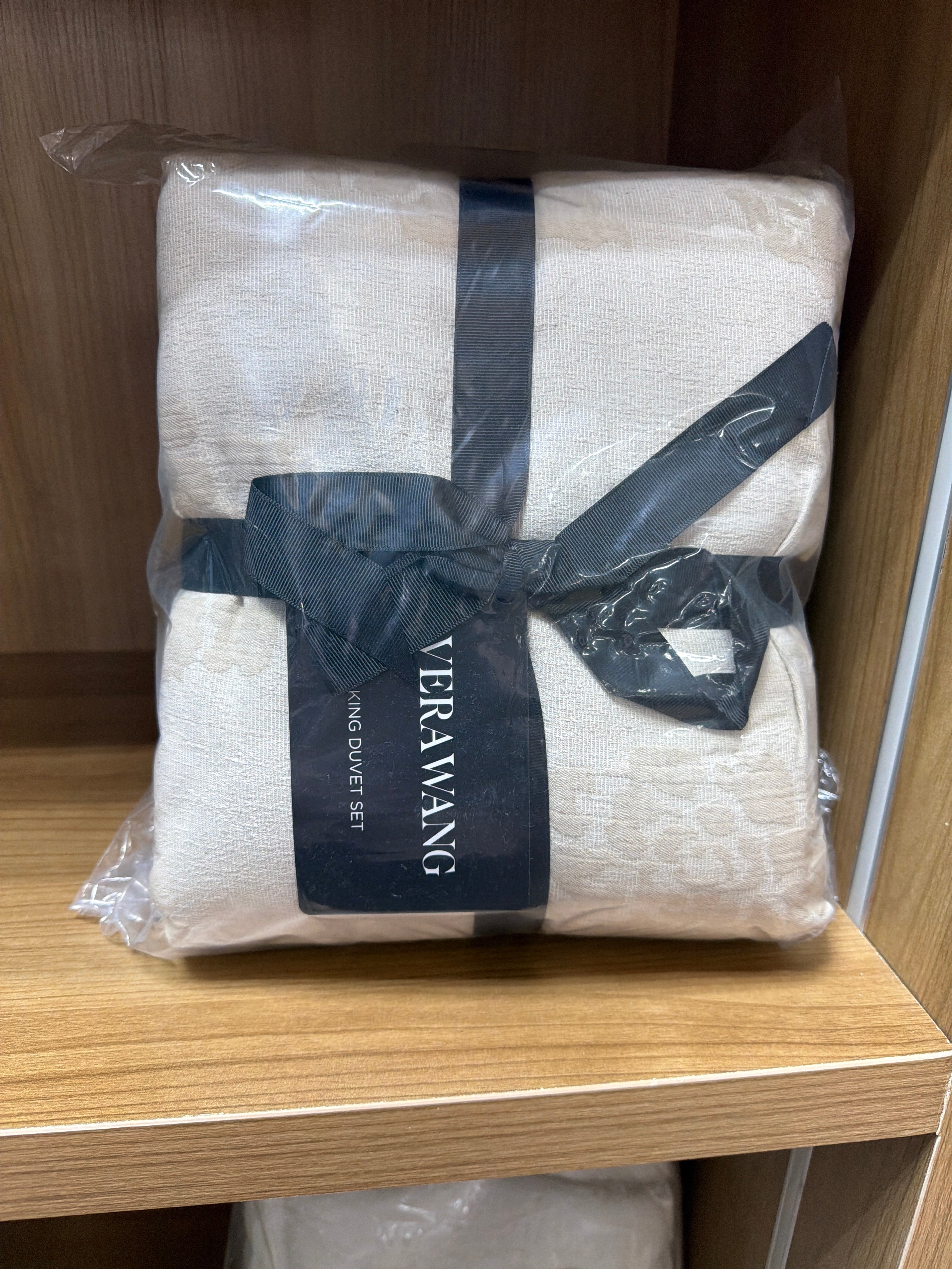 Vera Wang - King Duvet Cover Set, Textured Woven Bedding Set with Button Closure & Inner Corner Ties, 3 Piece Bed Set with Matching Pillowcases (Chenille Waffle Stripe Beige)