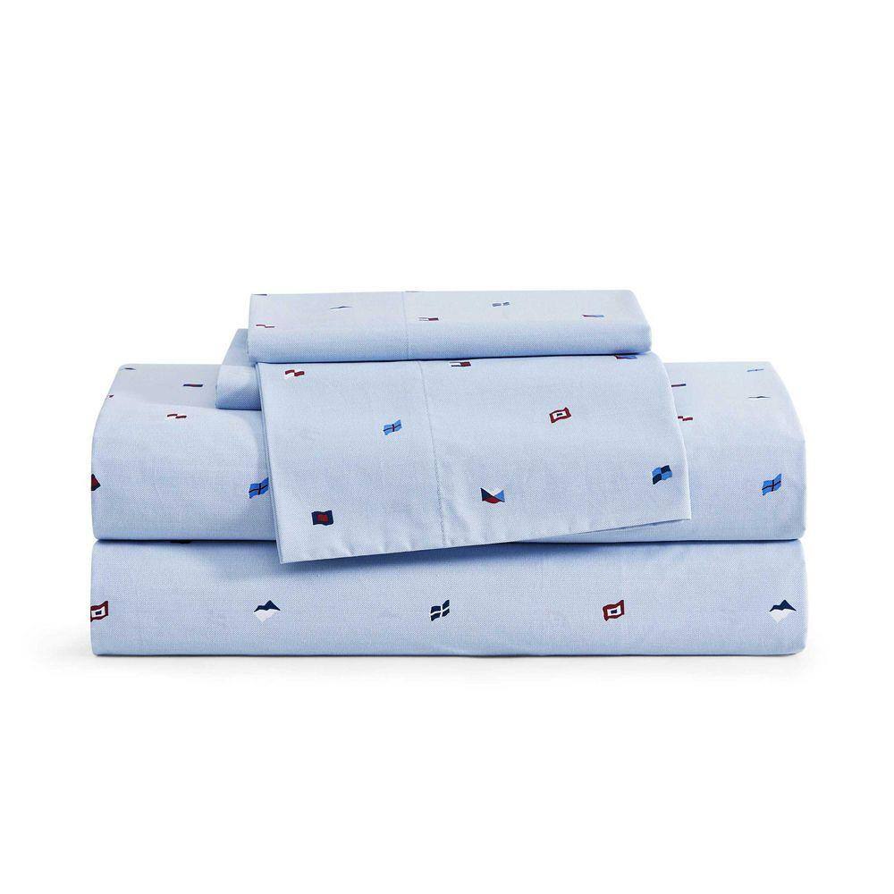 Tommy Hilfiger Nautical Flag 4-Piece Boathouse Blue Percale Cotton King Sheet Set