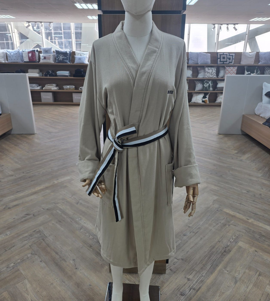 BOSS Home Cotton Dressing Gown / Bathrobe with Signature-Stripe Belt