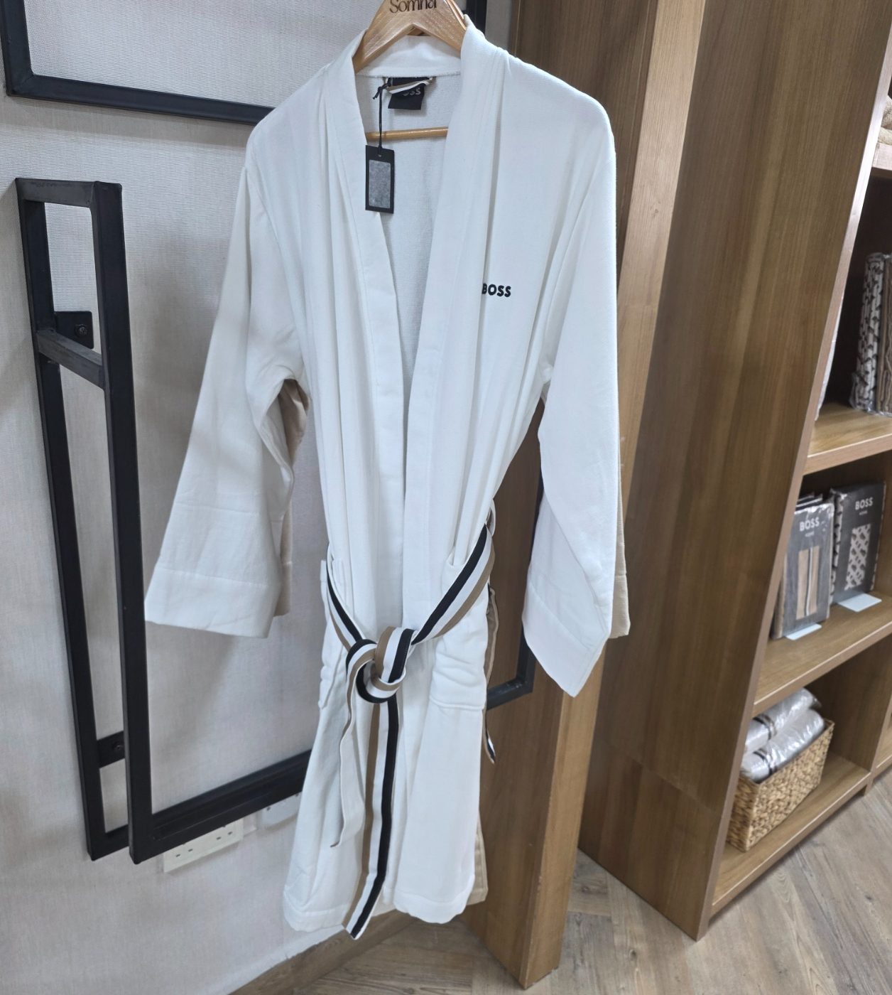 BOSS Home Cotton Dressing Gown / Bathrobe with Signature-Stripe Belt